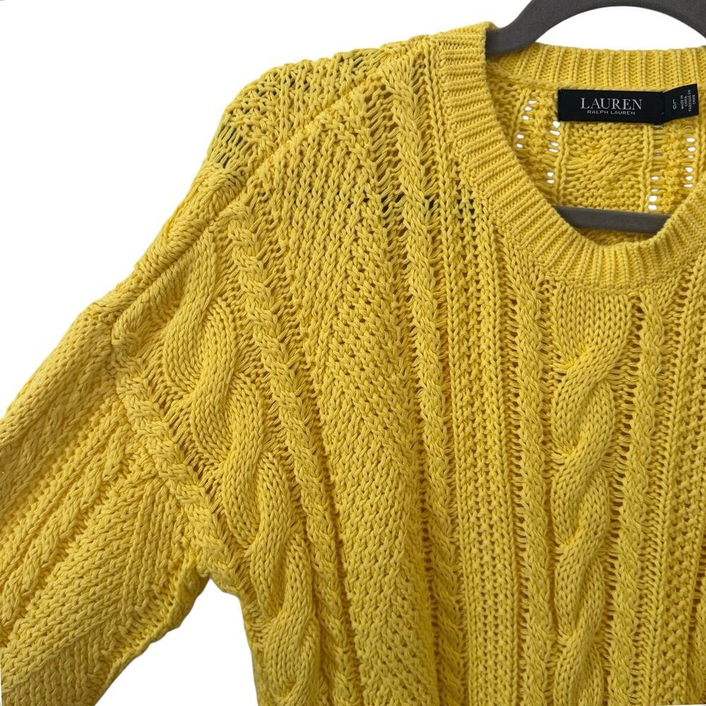 NWOT Ralph Lauren Black Label Aran-Knit Cotton Sweater in "Sunfish Yellow" Sz L - Picture 8 of 10